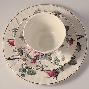 Roy Kirkham English Rose Footed Cup Saucer Plate Gold Trim